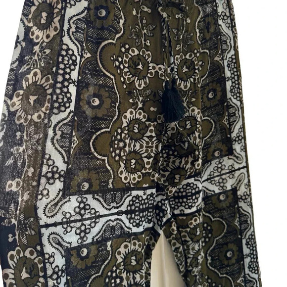 Hale Bob Blue White Boho Wide Leg Pull On Tie Waist Moroccan Print Pants Sz Med - Picture 4 of 6